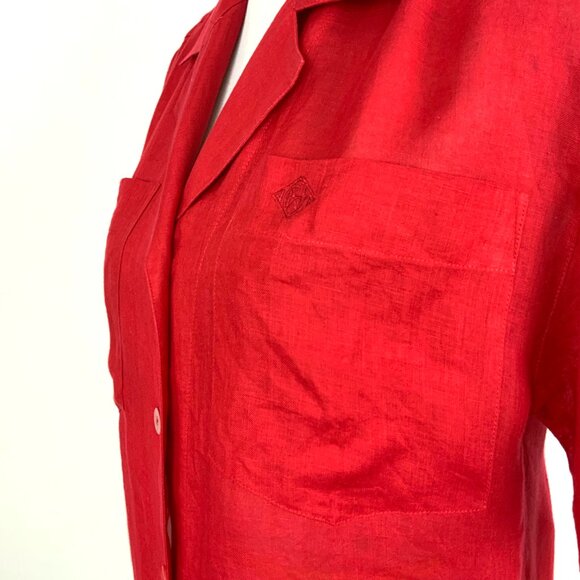 Vintage 90s Ann Taylor 100% Linen Red Button Up Shirt Small - Picture 6 of 16